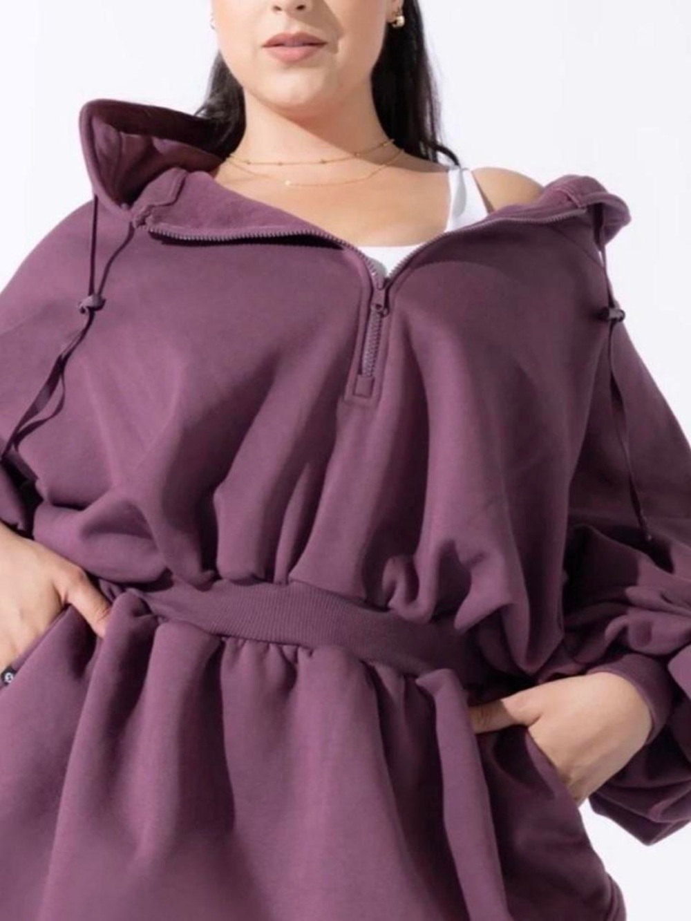 POPFLEX game day Oversized Plum Half-Zip Hoodie Dress - Picture 3 of 9